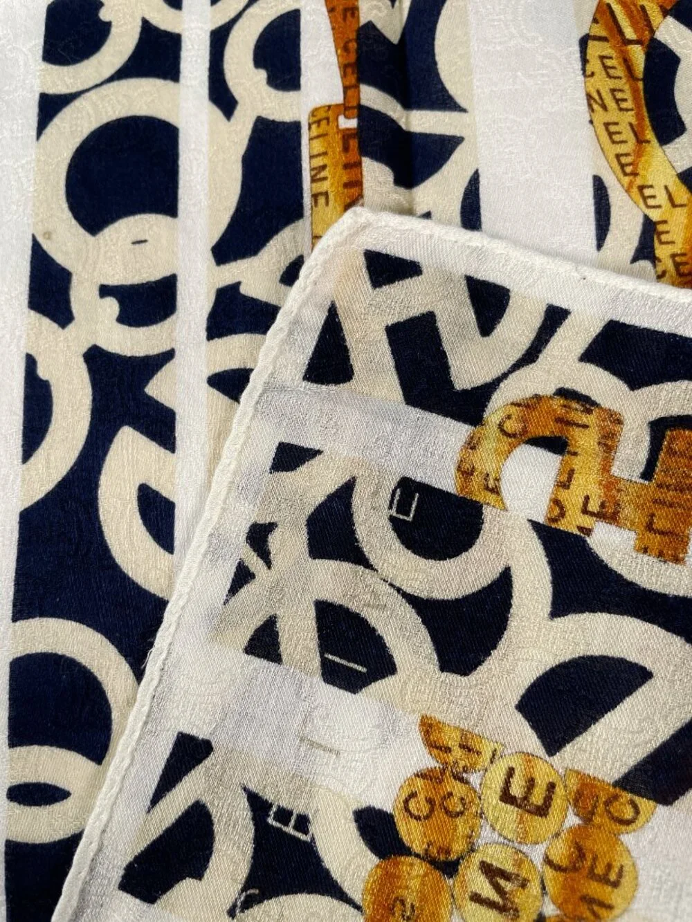 Vintage Celine Paris Monogram Cotton Jacquard Scarf 56 x 56 cm Graphic Logo